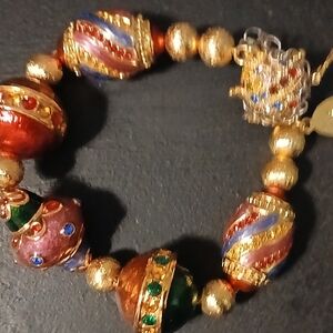 Jay Strongwater Red and Gold Beaded Bracelet